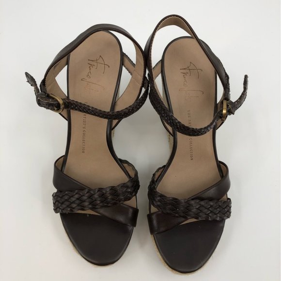 Franco Sarto Brown/Tan Heel Sandal | High Wedge, Adjustable Strap - Picture 2 of 8